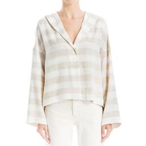Max Studio Ecru Striped Linen-Blend Hooded Shirt Top Women's Sz XL NEW NWT